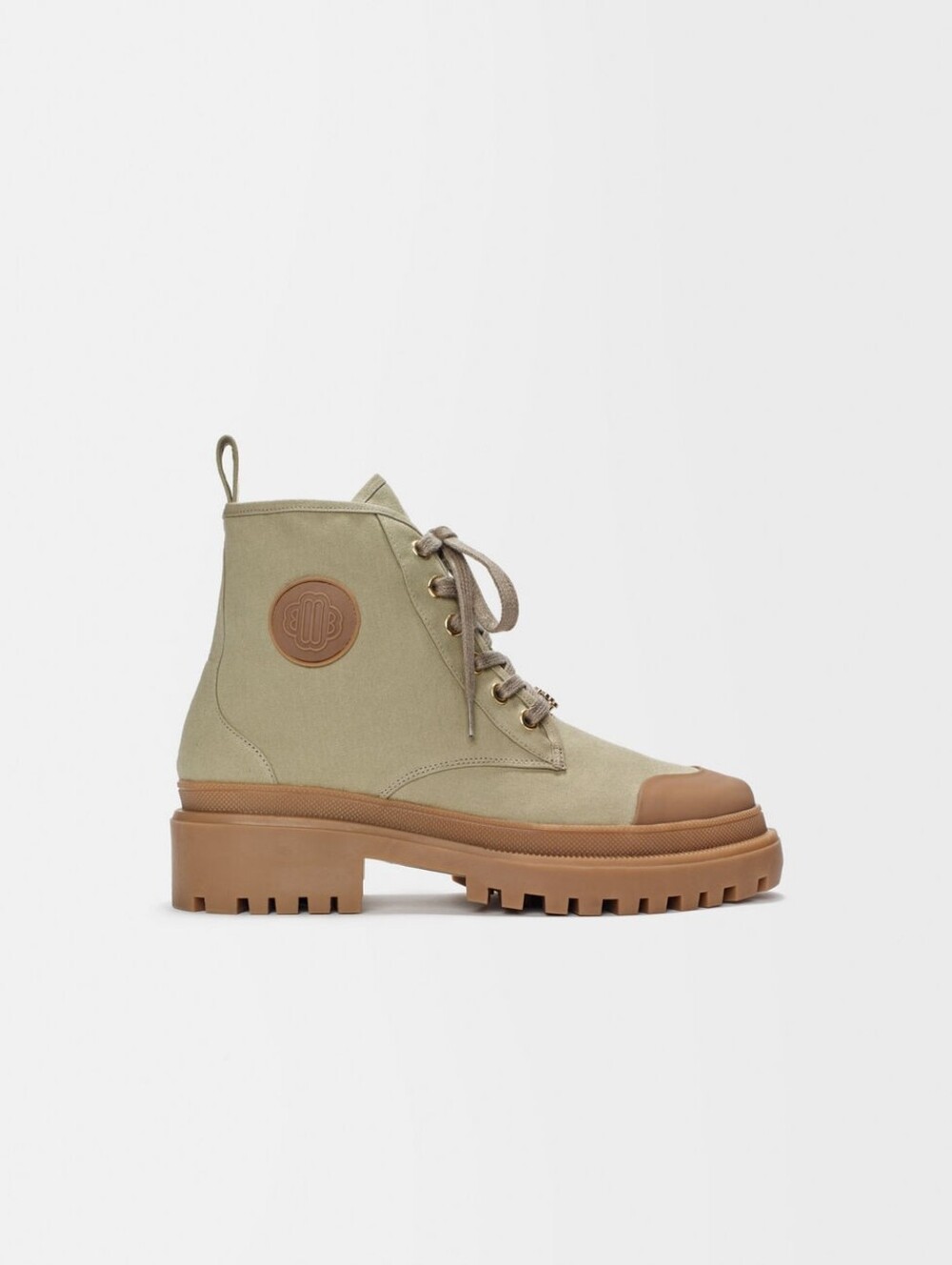Maje Canvas Lug-Sole Ankle Boots in Olive Green - Women Sz 37